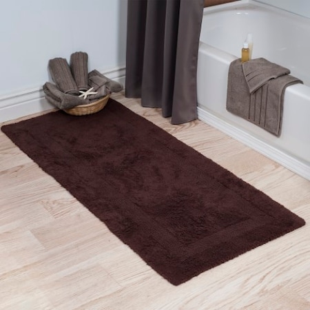 Hastings Home 100-percent Cotton Bath Mat, 24x60 Long Bathroom Runner, Reversible, Soft, Absorbent, Rug, Chocolate 654483EZK